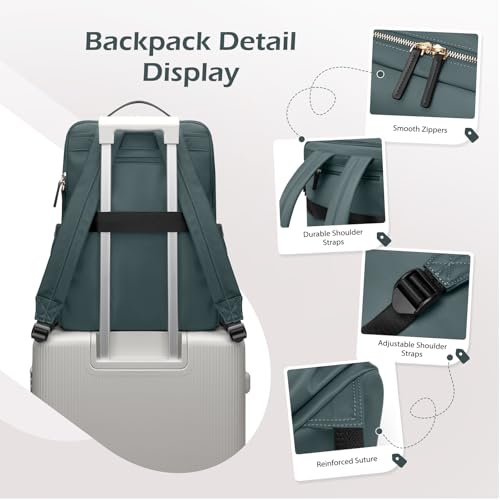 Elegant Women's Airline Approved Laptop Backpack Perfect for Work, University and Travel Multifunctional Casual Backpack Fits 15.6 Inch Notebook (Dark Green)