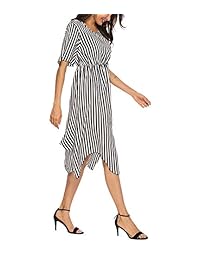 Zyyfly Vestido de verano con cuello en V, manga corta, estampado floral