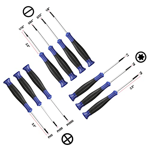 WORKPRO 10-Piece Precision Screwdriver Set with Pouch, Phillips, Slotted, Torx Star, Magnetic Screwdriver Repair Tool Kit, Non-Slip Grip, for Eyeglass, Watch, Computer, Laptop, Phone