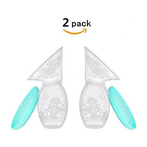 Silicone Manual Breast Pump Breastfeeding Milk Saver Suction with Protective Lid - 2Pack 100% Food Grade Silicone Milk Collector for New Moms (Green)