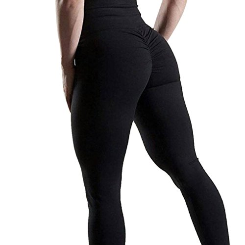 BSGSH Yoga Pants for Women Sexy Butt Lifting High Waist Skinny Tummy Control Ruched Activewear Leggings (S, Black)
