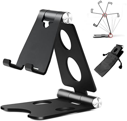 Cell Phone Stand, [3rd Updated Version] Foldable Adjustable Aluminum Mobile Phone Tablet(4-10") Holder Dock for Nintendo Switch, iPhone x 8 7 6 Plus iPad , Samsung Galaxy, Accessories Desk - Black