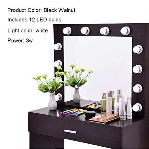 image for youeneom Vanity Set with Lighted Mirror, Wood Makeup Dressing Table wi