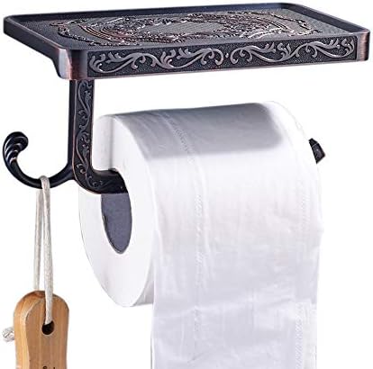 Votamuta Black Wholesale and Retail Carving Toilet Roll Paper Rack with Phone Shelf Wall Mounted Bathroom Paper Holder and Hook Oil Rubbed Bronze Black