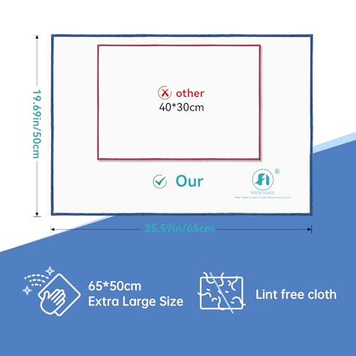 Foyer Nuage 2 x Pro Microfibre Glass Cloths, Streak-free Cleaning for Windows, Glass, Extremely Absorbent, Large Non-Lint Polishing Cloths (White, 65 x 50 cm, 2 Pieces)