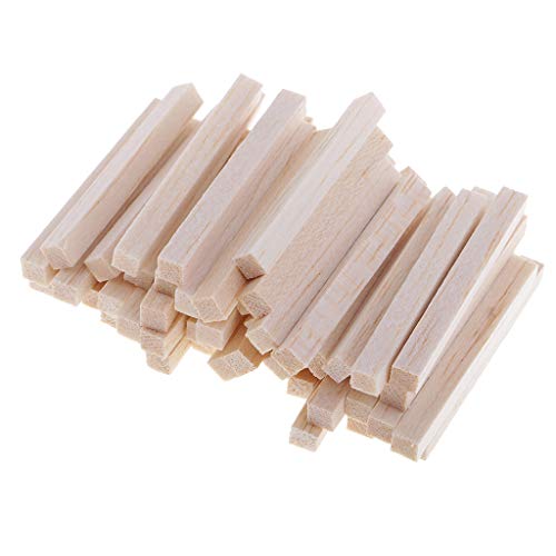 Fityle 50 Pieces Square Unfinished Balsa Wood Stick Wooden Dowel Rod for Kids Model Making DIY Craft Home Wedding Party Decoration 50/80/110mm - 50mm