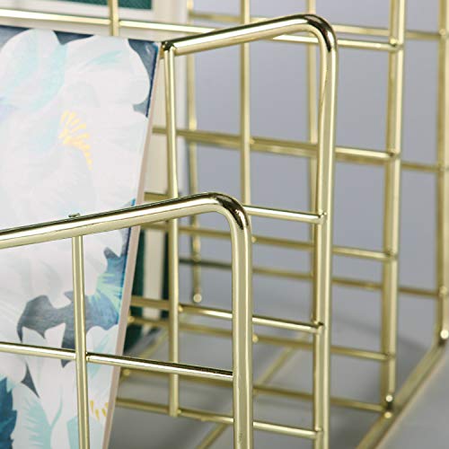 Simmer Stone 3 Slot Letter Holder, Multifunctional Desk Wire Letter Sorter, Decorative File Storage Organizer for Postcard, Mail, Brochure and Notebook, Gold