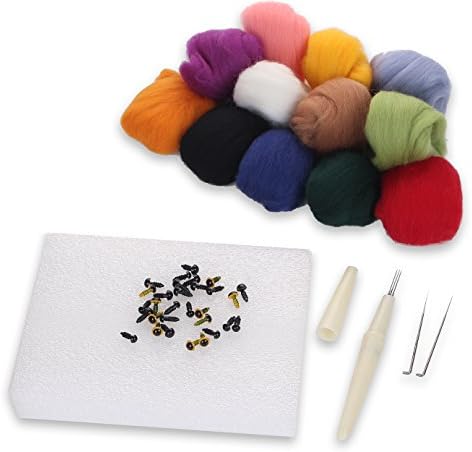 Wool felt 17 piece set for beginners - 17 piece set, 12 colors of wool felt, needle holder mat kit