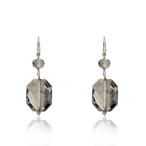 Riccova Avant-Garde Rhodium-Plated Clear & Bronze Square Dangle Crystal Leverback Earring/