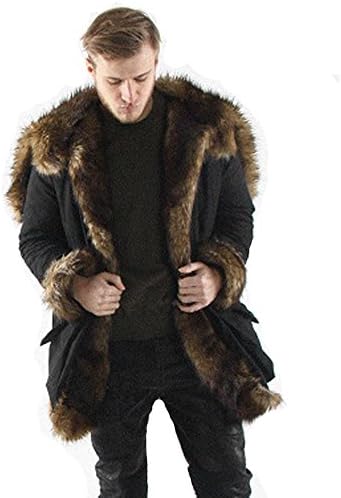 Men Long Faux Fur Coat Thicker Hooded Jacket Plus Size,Boys Fluffy Soft Hoodie Jumpers Winter Parka Outerwear Warm Cardigan Cape Poncho