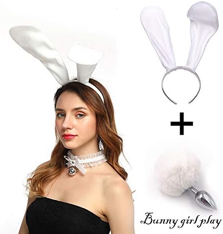 Party Party Rabbit Dress up Rabbit Ears and Rabbit Tail (White, L)