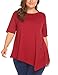 Sweetnight Women's Casual O-Neck Short Sleeve Solid Asymmetrical Pleated T-Shirt Blouse Top Plus Size (XXL, Wine Red)