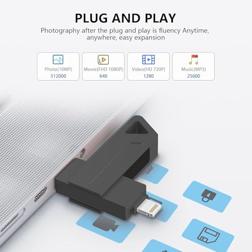 Apple MFi Certified 512GB Photo Stick for iPhone - 3 in 1 Flash Drive for iPhone, High Speed USB Memory Stick Thumb Drive, External Storage Compatible for iPhone/iPad/Android/PC (Black)