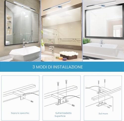 YIQAN 30cm LED Bathroom Mirror Lamp 7W 490 Lumens 230 Volt Warm White 3000K Full Aluminum 3in1 Light for Waterproof IP44