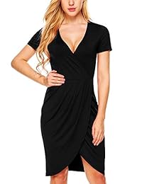 ANGVNS - Vestido para mujer, cuello en V, asimétrico, vestido de cuello redondo con ranura frontal