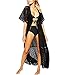 PONFFEAR Boho Long Maxi Beach Dress Swimsuit Sunscreen Bikini Cover Up Bathing Suit (Black)
