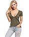 Beyove Women's Deep V T-Shirt Summer Short Sleeve Loose Casual Top Army Green