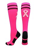 MadSportsStuff Pink Ribbon Breast Cancer Awareness Socks with Stripes