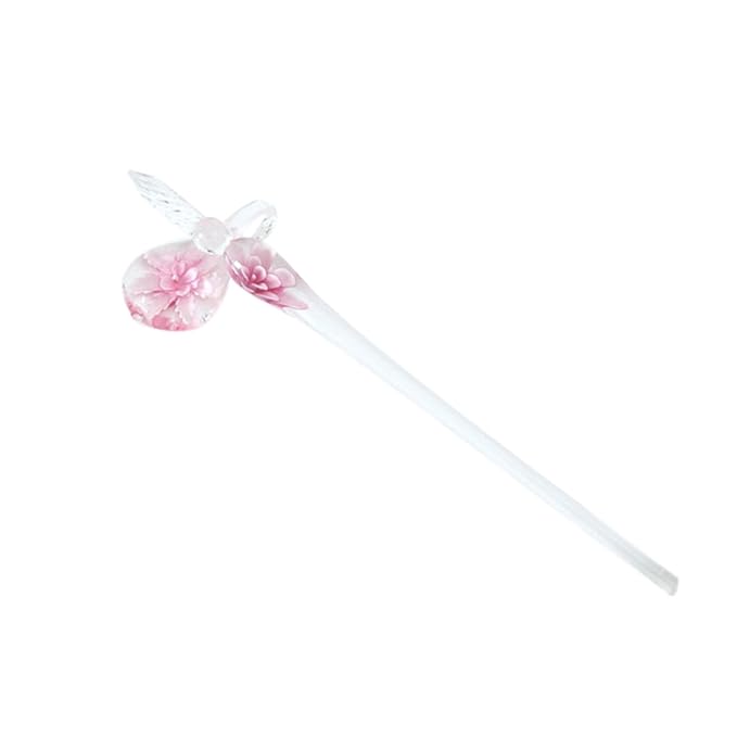 MagiDeal Kristall Glas Dip Pen, Blumen Muster Unterschriftsstifte aus Glas, Elegante Dip Sign Pen - Rosa