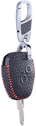 MAXIOU Leather Key Cover for Nissan Almera Renault Clio Dacia Logan Megane Espace Kangoo Duster Twingo 2BTN (Luxury Red)