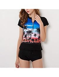 SWSMCLT Traje de baño de 2 piezas con estampado floral y cremallera frontal para dama