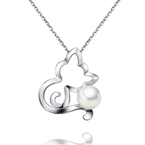 Collana gatto per donna ciondolo gatto con perla da 5-6mm 925 in argento sterlina regali san valentino regalo per ragazza di VIKI LYNN