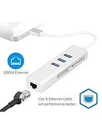 Golvery 2-in-1 USB-C Gigabit Ethernet Adapter with 3 Port USB3.0 Hub, Heavy Duty Unibody Aluminum USB LAN Adapter with USB3.0 Hub for MacBook Pro Chromebook Surface Pro etc(Compatible Thunderbolt 3)