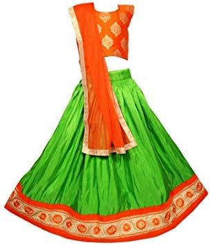 Arrow Fashion Baby Girl Net Lehenga Choli (Orange & Green)