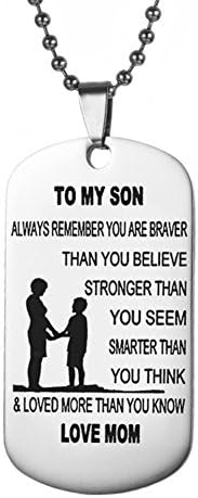 LITTONE Dad Mum To Son Mens Jewelry Dogtag Pendant Necklace Military Stainless Steel Dog tag Love Gifts (Mum to Son F)