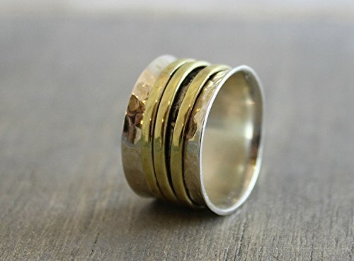 Sterling Silver Mixed Metals Brass Bohemian Spinning Fidget Ring size 7 - Thumbnail 2