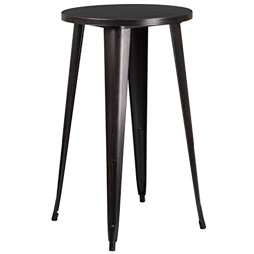 Flash Furniture 24” Round Black-Antique Gold Metal Indoor-Outdoor Bar Height Table