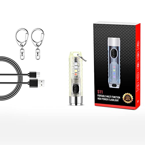 Mini Flashlight, Smrthume Handheld LED Keychain Flashlight Ultra Bright 11 Mode with USB Rechargeable, Waterproof Flash Light Outdoor EDC Torch Gear for Camping Hiking and Emergencies (Fluorescence)