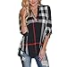 UpBeauty Women Casual Blouses 2/3 Sleeve Plaid Shirt V-Neck Loose Tunic Pullover Tops