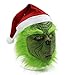 NECHARI Christmas Mask Seuss Deluxe Latex Green Full Head Christmas Fun with Red Hat and Green Mask