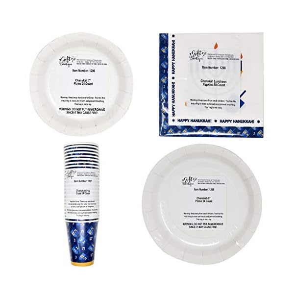 Hanukkah Plates and Napkins for 24 Guests includes 24 9" Dinner Plates