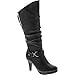 Top Moda PAGE-65 Women's Knee High Round Toe Lace-up Slouched High Heel Boots