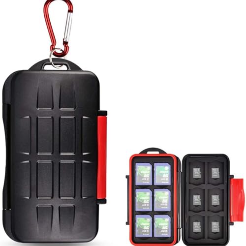 Kiorafoto Soporte Profesional Impermeable y a Prueba de Golpes almacena la Cubierta Protectora de la Tarjeta de Memoria SD sdhc sdxc TF, con Gancho y Anillo de 12 Tarjetas SD y 12 Tarjetas SD Micro