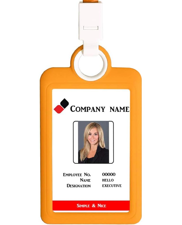 Badge Holder ID Badge Card Holder Vertical with Lanyard Silicon Neck Strap Heavy Duty ID Card Business Card Offices Supplies Yellow — image 1