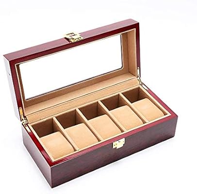 Cajas de joyería DJSSH La Tapa de Vidrio marrón 5 joyería de Las Ranuras de Madera