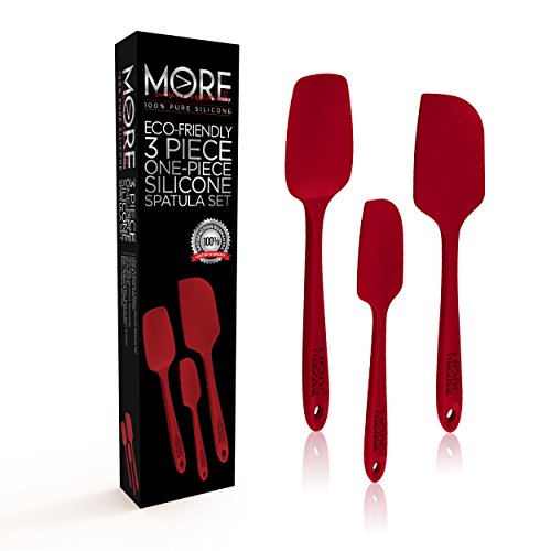 More Cuisine Essentials, Eco-Friendly Silicone Spatula Set 600ºF Heat-Resistant - Seamless Non-Stick Design - Antibacterial/BPA Free - Stainless Steel Core. Bonus Recipe Ebook!