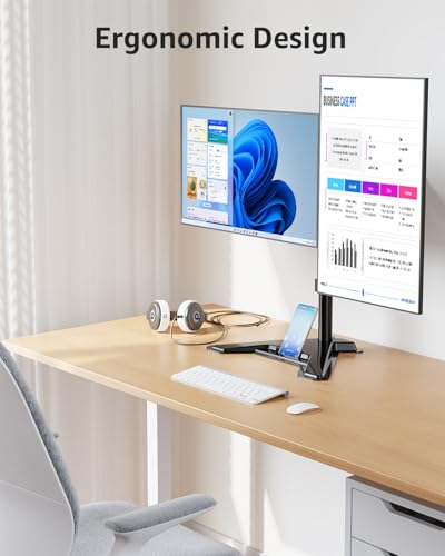 MOUNTUP Dual Monitor Stand - Freestanding & Height Adjustable Monitor Desk Mount, Steady VESA Mount Computer Stand for 2 Screens up to 27 inches, MU1002