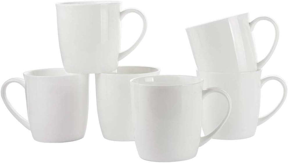 Porlien White Porcelain Mug Set of 6 for Coffee, Tea, Drink. 350ML