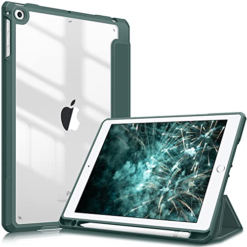 FINTIE Hybrid Case Compatible with iPad 6th Generation (2018) / iPad 5th Generation (2017) / iPad Air 2 / iPad Air 1-9.7 inch Shockproof Hard Shell Clear Cover w/Pencil Holder, Midnight Green