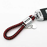 For Audi Logo Emblem Key Chain Key Ring Metal Alloy BV Style Calf Leather Gift Decoration Accessories (Black & Red)