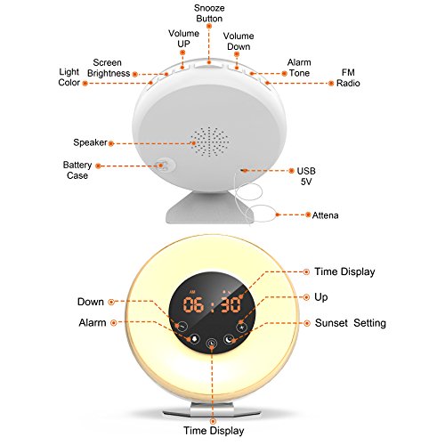 Wake Up Light Alarm Clock,Valoin Digital LED Alarm Clock with 7 Colors Night Light Sunrise and Sunset Simulation, 6 Natural Sounds and FM Radio for Adults and Kids