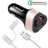Fast Car Charger,Compatible Samsung Galaxy S10 Plus/S10/S10e/S9 Plus/S9/S8/s8 Plus,Note 9/8 and More,Dison 42W 3 Port USB Quick Charge 3.0 Car Charger Adapter with 3FT 2 in 1 Type C Micro USB Cable