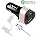 Car Charger, Dison 42W 3 Port USB Quick Charge 3.0 Car Charger Adapter 3 FT 2 in 1 Type C Micro USB Cable Fast Car Charging Compatible Samsung Galaxy S9/S9 Plus/S8/S8 Plus/Note 9/8 and More