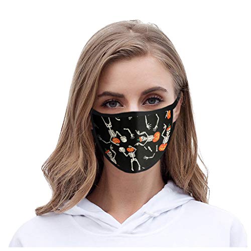 ThsiJJ 1/4/5 PC Face Covering Halloween Print Unisex Reusable Mouth Bandanas Neck Gaiter Windproof for Teen Men Women