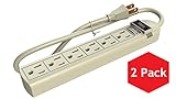 Surge Protector Power Strip - 2 Pack - 6 Grounded Outlet Adapters with Three / 3 Prong Plug Adapter Converter for Heavy Duty Grounding for Kitchen, Electrical, Household, Workshops, and Appliances