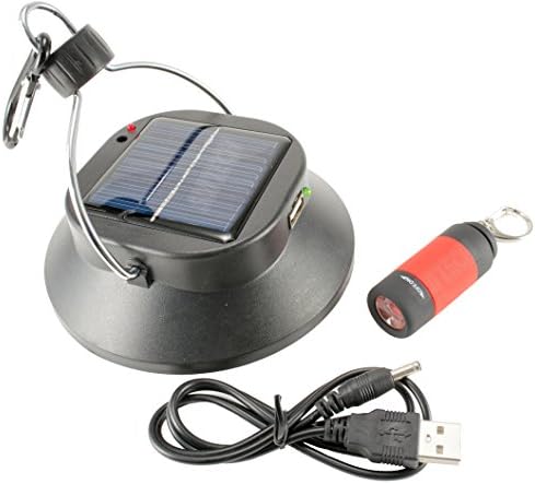 Rechargeable Camping LED lights - Power Bank with Solar Charger and USB Port - Portable Outdoors Camp Lantern for Tent lighting, Hiking, or Charging Cellphone - With FREE Keychain Flashlight